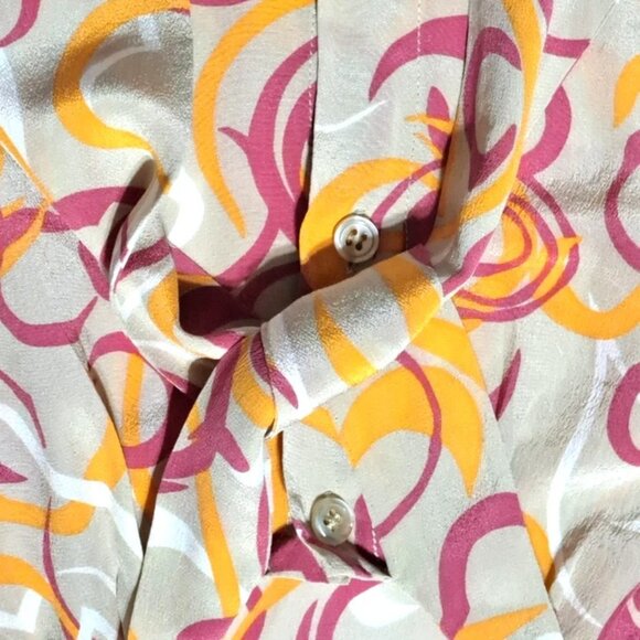 Vintage Mixit 100% Silk Tie Neck Top Sleeve Less Button Down Blouse Sz 8 Casual - Picture 4 of 8